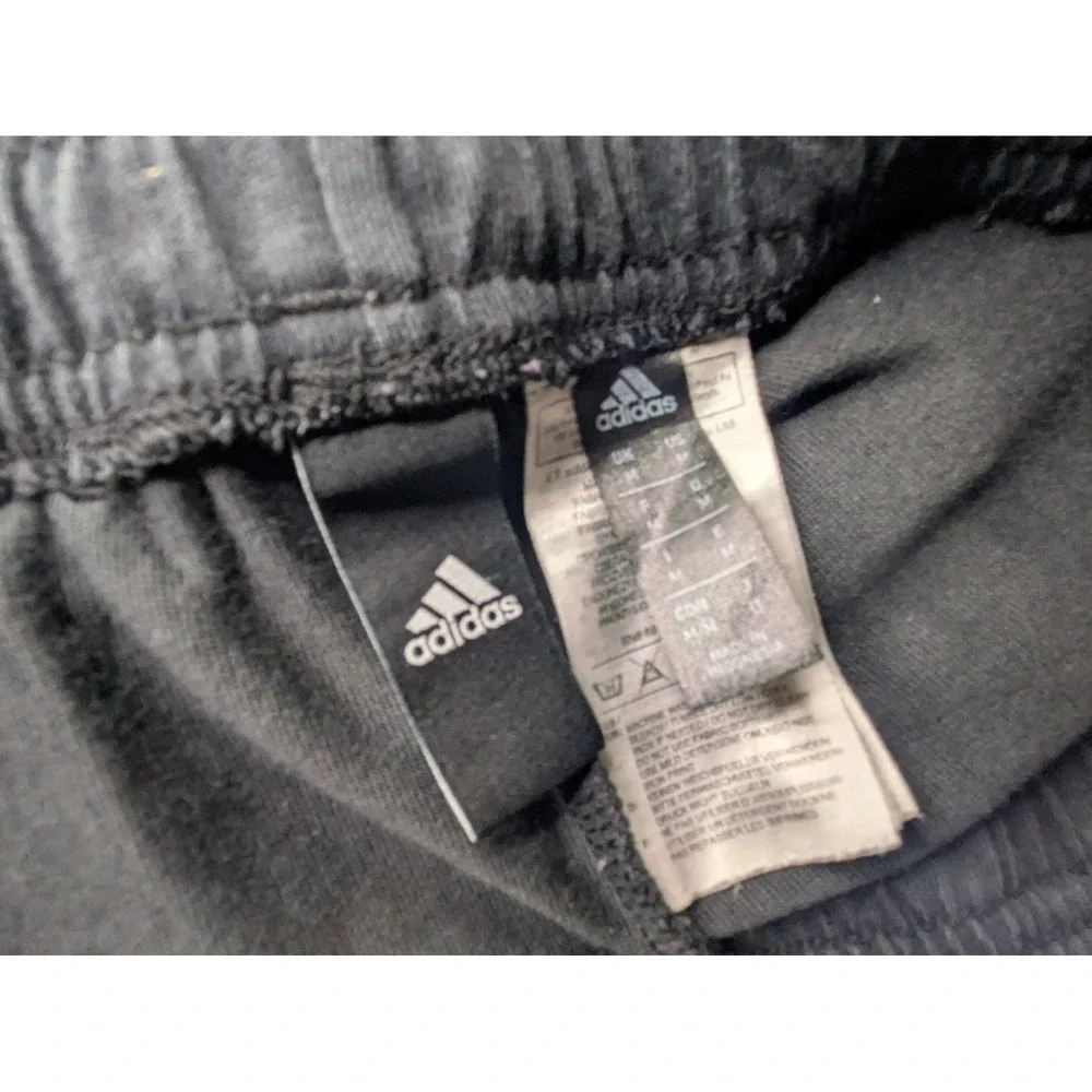 Adidas‎ Men's Black Athletic Shorts Medium White Logo Elastic Waist With Pockets